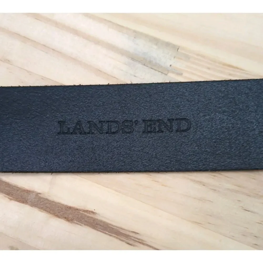 Lands End Black Leather Belt Mens Sz 48 1-3/8”Wide